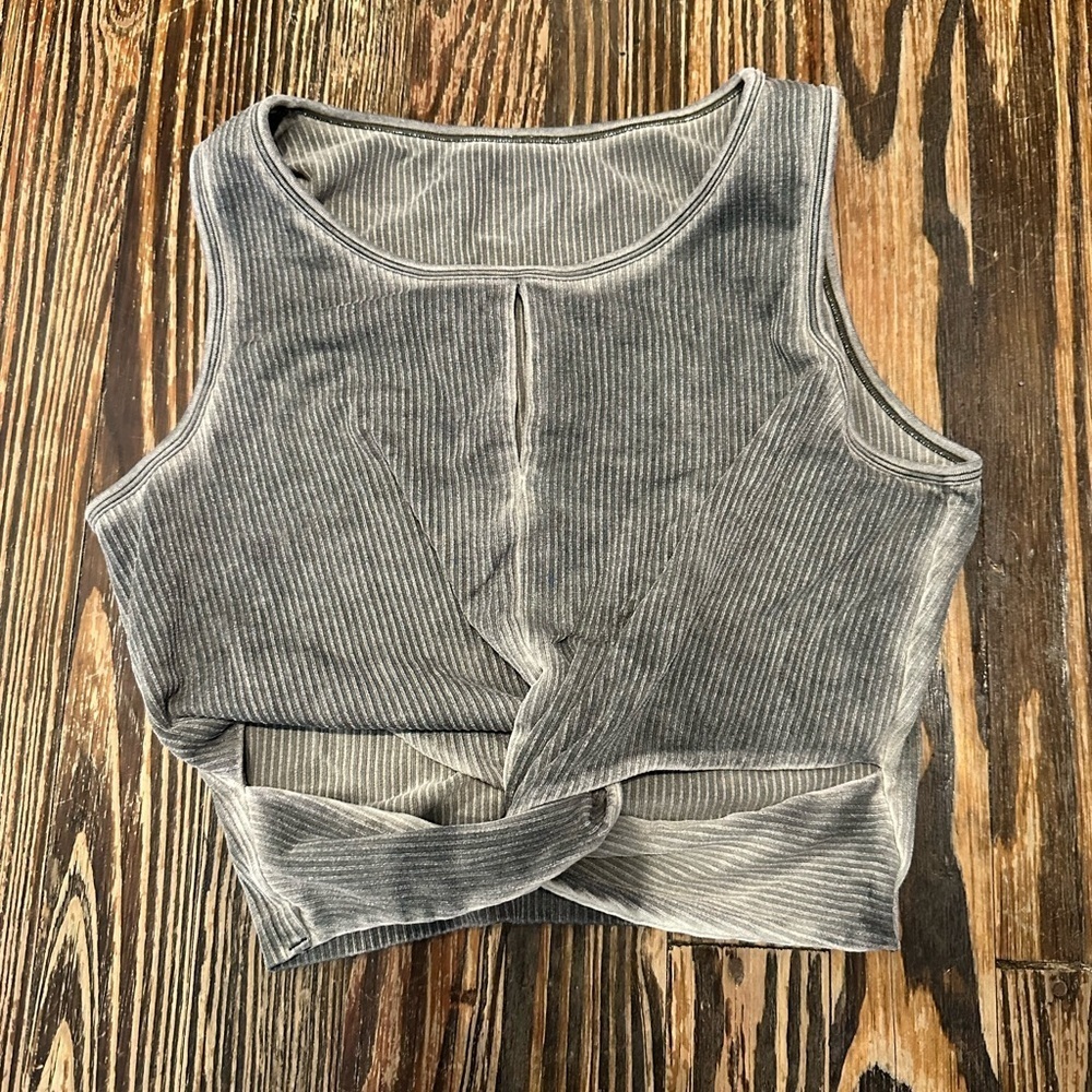 FABLETICS Green Ribbed Twist Front Tank Top